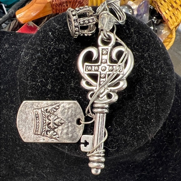 Silver KeyCross And Crown Pendant